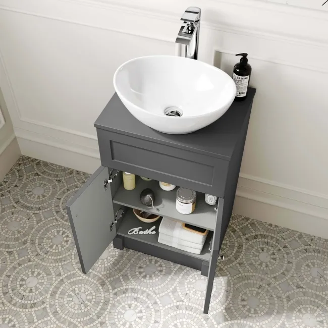 Milos Slate Grey Vanity with Oval Basin 500mm - Brushed Handles