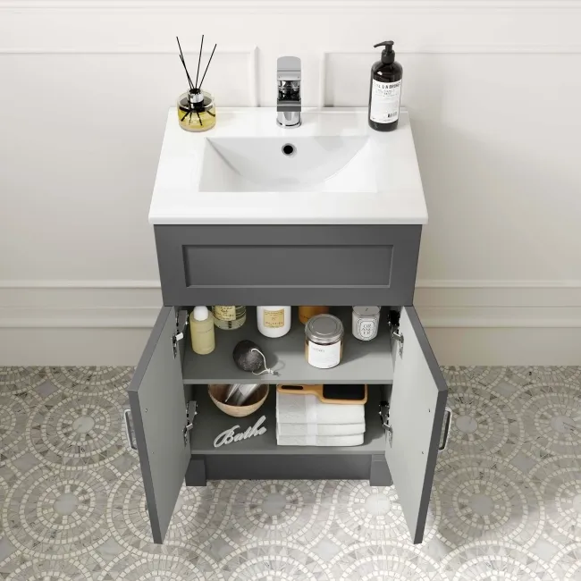 Milos Slate Grey Basin Vanity 500mm - Traditional Handles