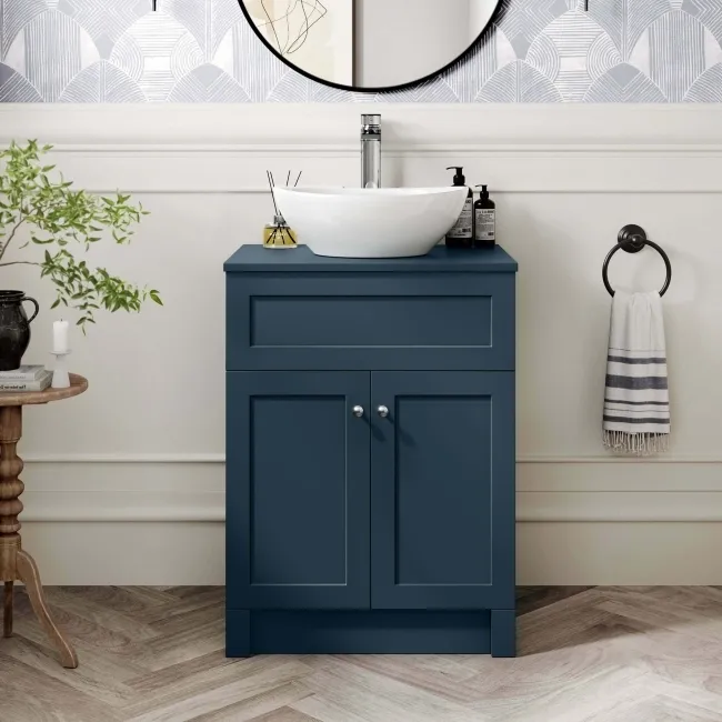 Milos Navy Blue Vanity with Oval Basin 600mm - Chrome Handles