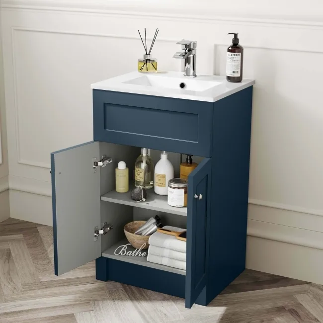 Milos Navy Blue Combination Vanity Basin and Denver Toilet 1000mm - Chrome Handles