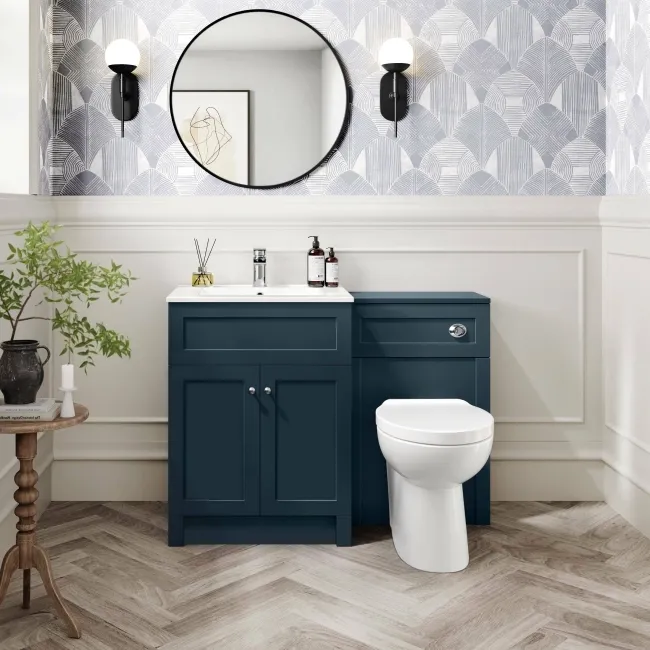 Milos Navy Blue Combination Vanity Basin and Austin Toilet 1100mm - Chrome Handles