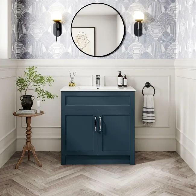 Milos Navy Blue Basin Vanity 800mm - Traditional Handles