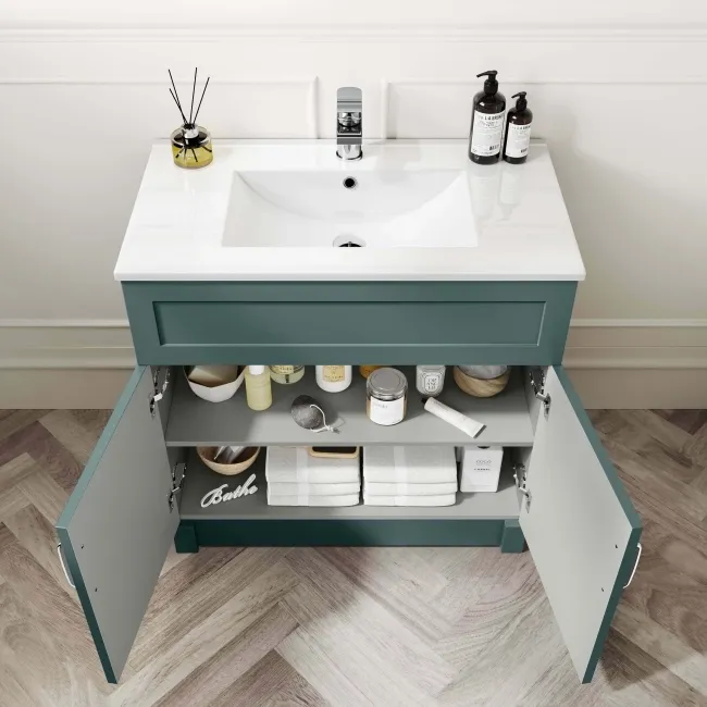 Milos Mystic Green Basin Vanity 800mm - Traditional Handles