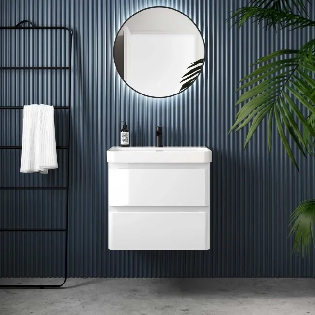 Corsica Gloss White Wall Hung Basin Drawer Vanity 600mm