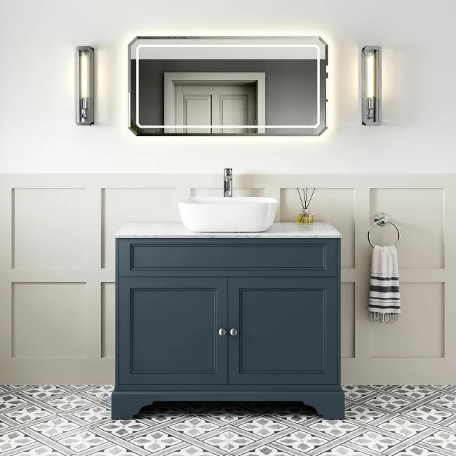 Lucia Inky Blue Vanity with Marble Top & Curved Counter Top Basin 1030mm