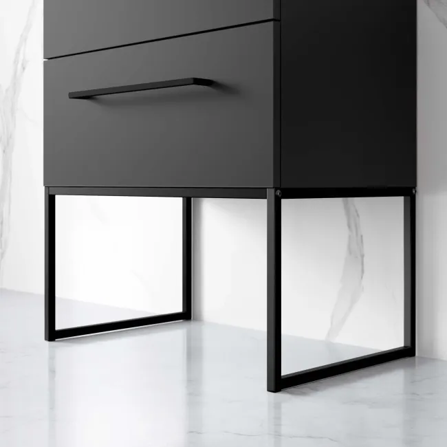 Elba Matt Black Wall Hung Basin Drawer Vanity 600mm with Matt Black Stand