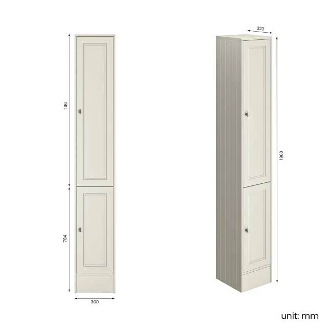 Monaco Chalk White Floor Standing Tall Cabinet Unit 300mm