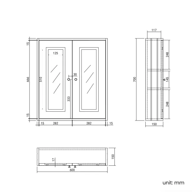 Midnight Green Wall Hung Mirror Cabinet 700x600mm
