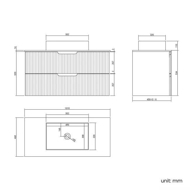 Crete Fluted Linen White Wall Hung Drawer Vanity with Marble Top & Cody Basin 1000mm