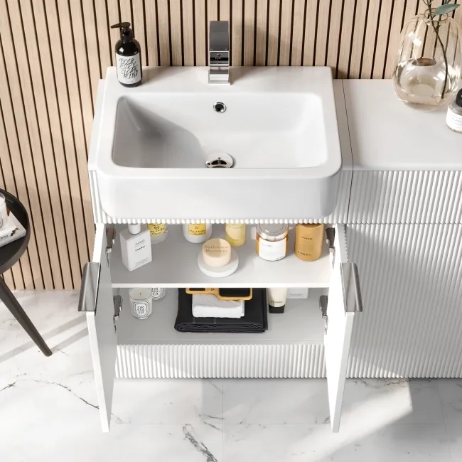 Sicily Fluted Coastal White Combination Vanity Basin and Miami Toilet 1200mm - Chrome Handles