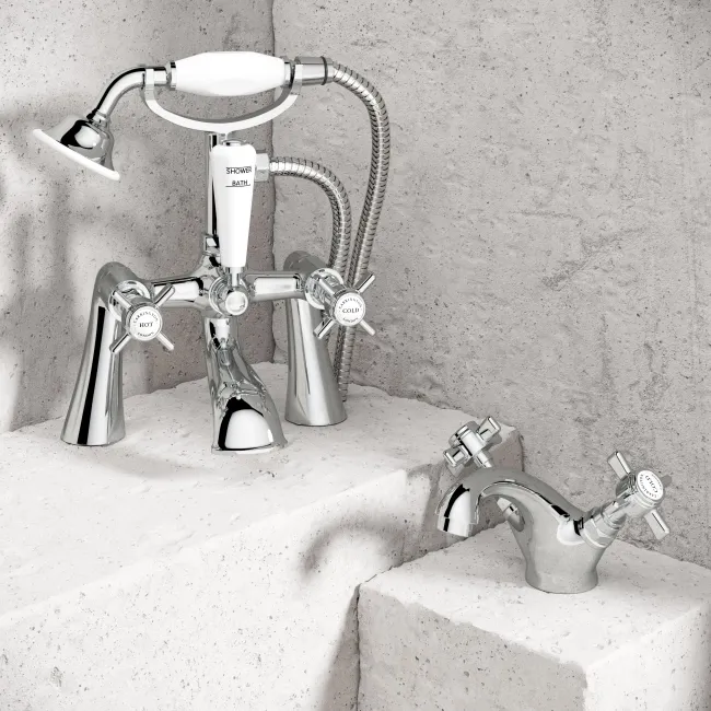 Nene Traditional Chrome Basin & Bath Mixer Tap Set