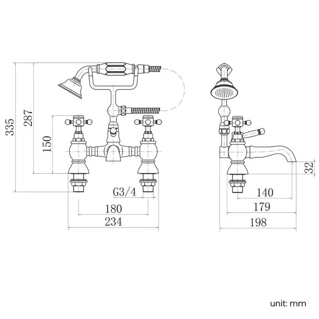 Thames Traditional Chrome Basin & Bath Shower Mixer Tap Set
