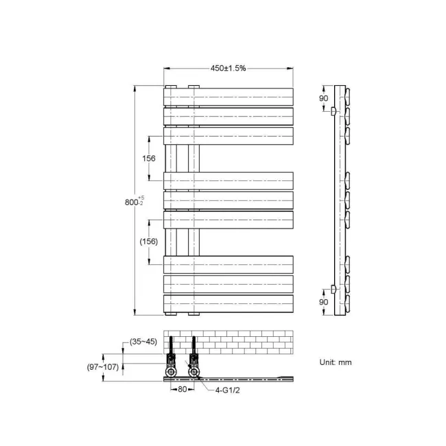 Seville Electric Chrome Designer Flat Panel Heated Towel Rail 800x450mm