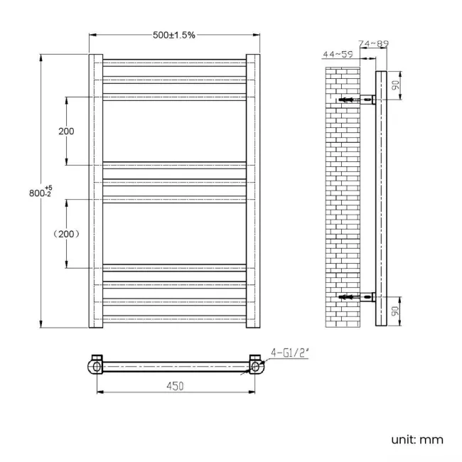 Barcelona Electric Brushed Brass Straight Heated Towel Rail 800x500mm