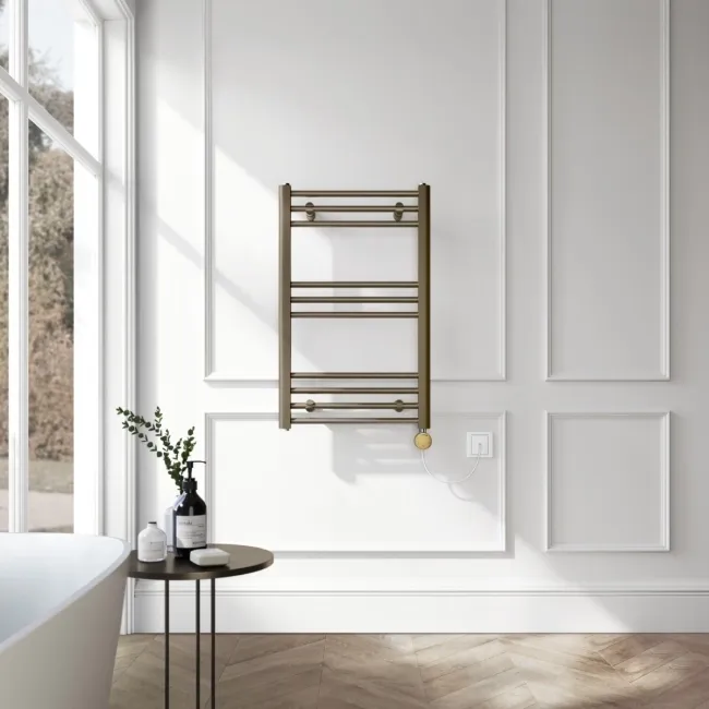 Barcelona Electric Antique Gold Straight Heated Towel Rail 800x500mm