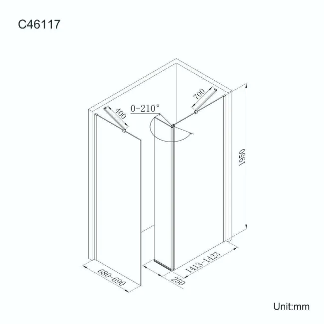 Copenhagen Easy Clean 8mm Walk In Shower Enclosure 1400mm & 700mm Glass with Pivotal Return Panel