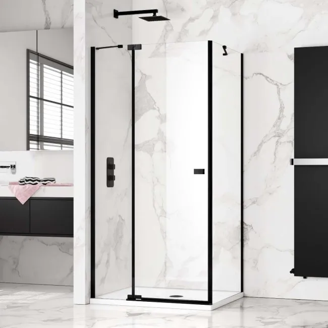 Vienna Matt Black Easy Clean 8mm Hinged Shower Enclosure 1100x800mm