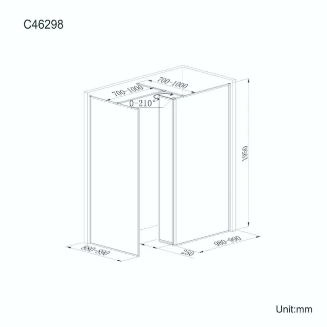 Munich Matt Black Framed 8mm Walk In Shower Enclosure 1000mm & 900mm Glass with Pivotal Return Panel