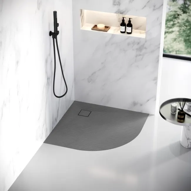 Berlin Quadrant Dark Grey Slate Effect SMC Composite Shower Tray 800x800mm
