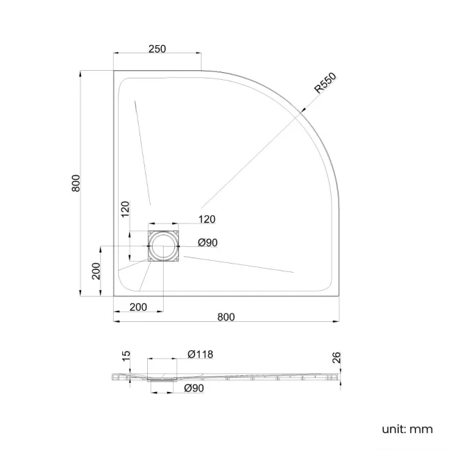 Berlin Quadrant Dark Grey Slate Effect SMC Composite Shower Tray 800x800mm