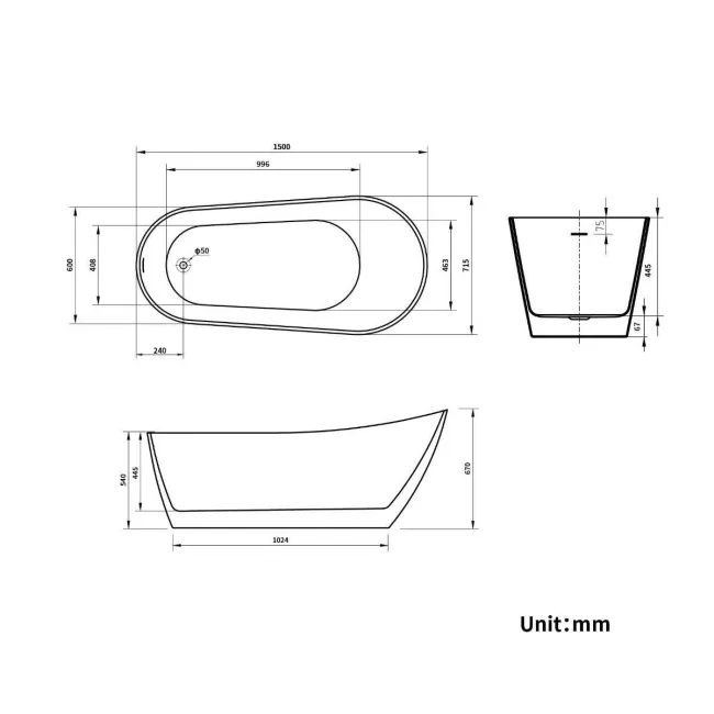 Richmond 1500mm Freestanding Slipper Bath