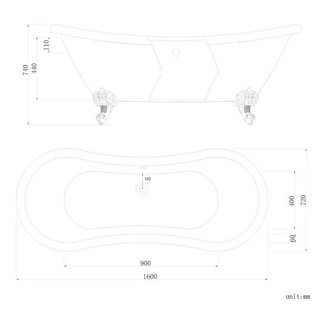 Tonbridge 1600mm Roll Top Bath - White Ball Feet