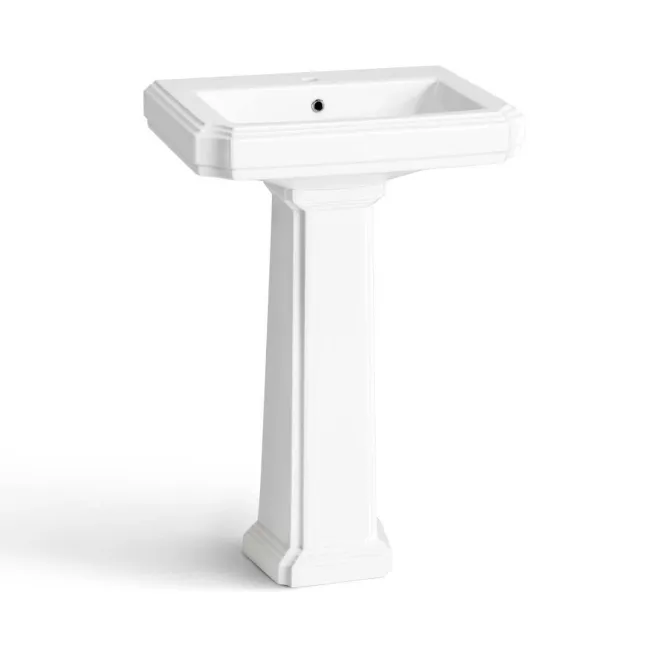 Hudson Traditional High-Level Toilet With Dove Grey Seat & Pedestal Basin - Single Tap Hole