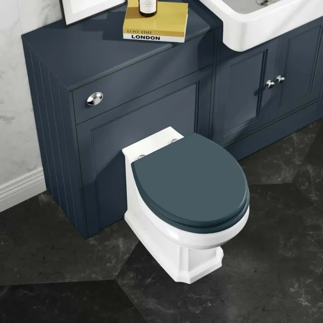Hudson Traditional Back To Wall Toilet With Inky Blue Wooden Seat