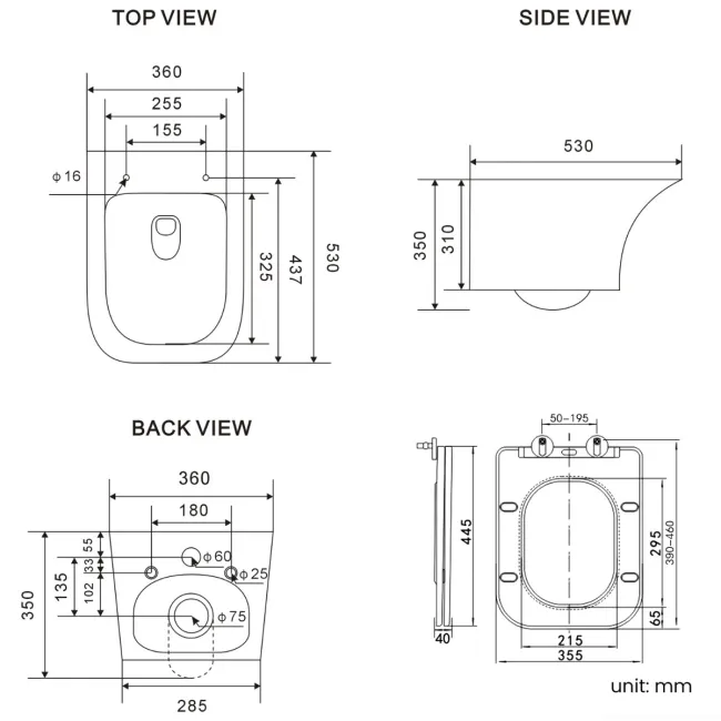 Houston Rimless Wall Hung Toilet With Premium Soft Close Slim Seat