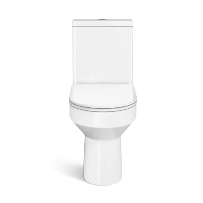 Denver Short Projection Rimless Close Coupled Toilet With Soft Close Slim Seat