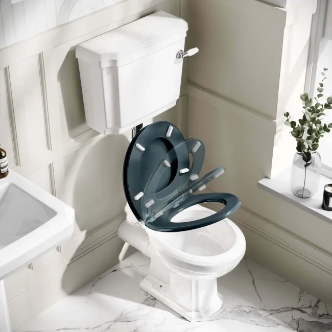Hudson Traditional Low-Level Toilet With Inky Blue Seat & Pedestal Basin - Single Tap Hole
