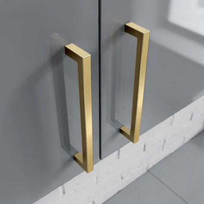 Harper Stone Grey Wall Hung Cabinet 600x600mm - Brushed Brass Accents