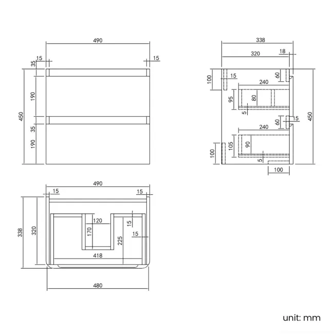 Corsica Storm Grey Wall Hung Slimline Basin Drawer Vanity 500mm