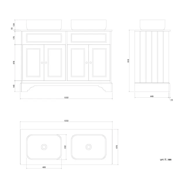 Lucia Chalk White Double Vanity With Oak Effect Top & Curved Counter Top Basin 1200mm