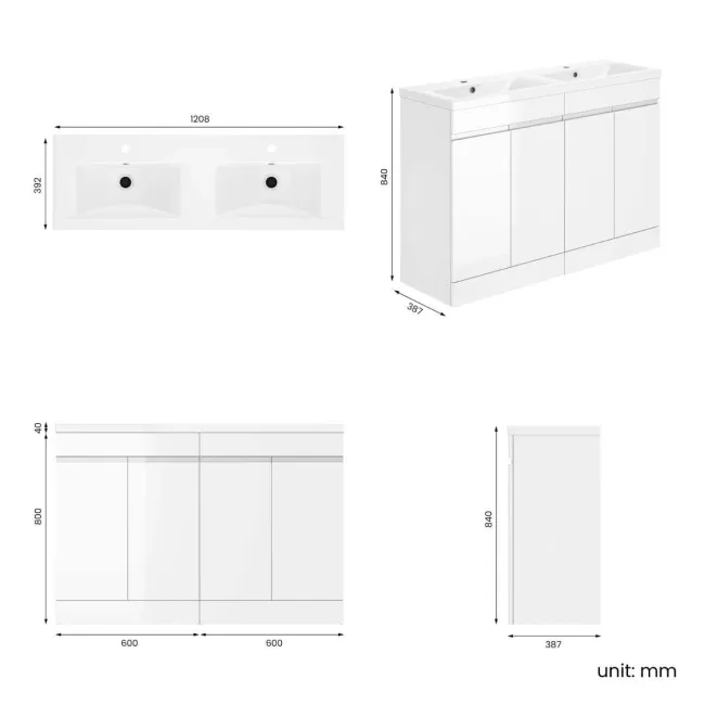 Trent Gloss White Double Basin Vanity 1200mm