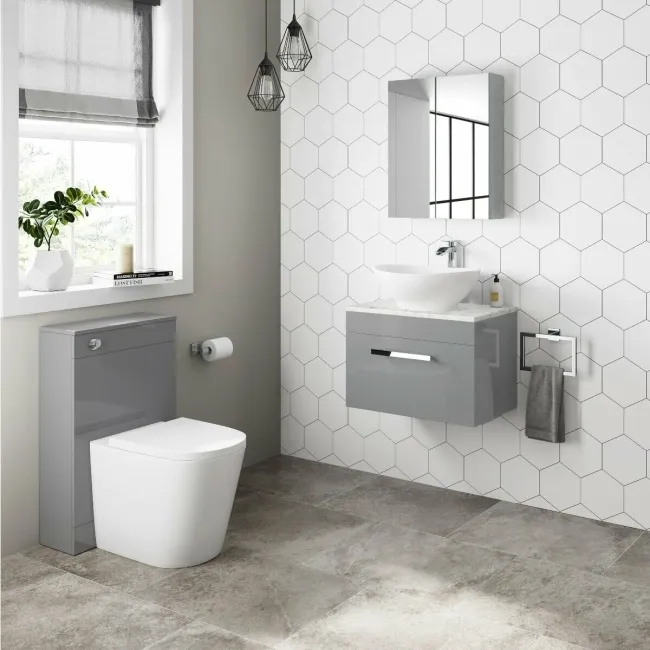 Avon Stone Grey Wall Hung Drawer Vanity with Marble Top & Oval Counter Top Basin 600mm