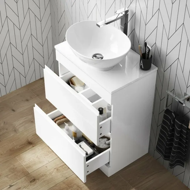 Trent Gloss White Vanity Drawer with Oval Counter Top Basin 600mm