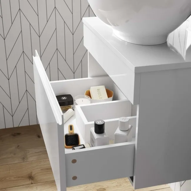 Trent Gloss White Wall Hung Drawer Vanity with Oval Counter Top Basin 600mm