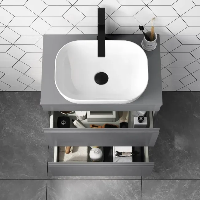 Trent Stone Grey Vanity Drawer with Curved Counter Top Basin 600mm