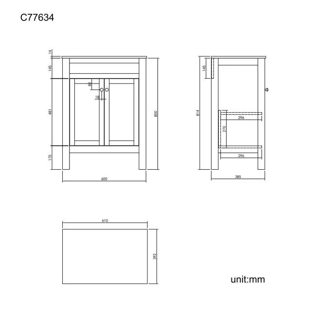 Bermuda Chalk White Cabinet with Marble Top 600mm - Excludes Counter Top Basin