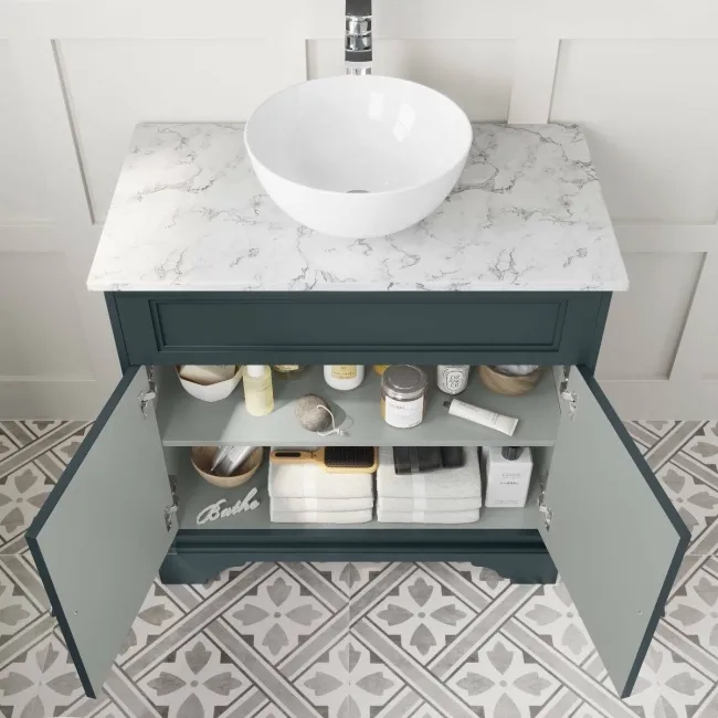 Lucia Inky Blue Vanity with Marble Top & Round Counter Top Basin 840mm