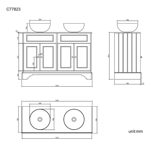 Lucia Inky Blue Double Vanity with Marble Top & Round Counter Top Basin 1200mm