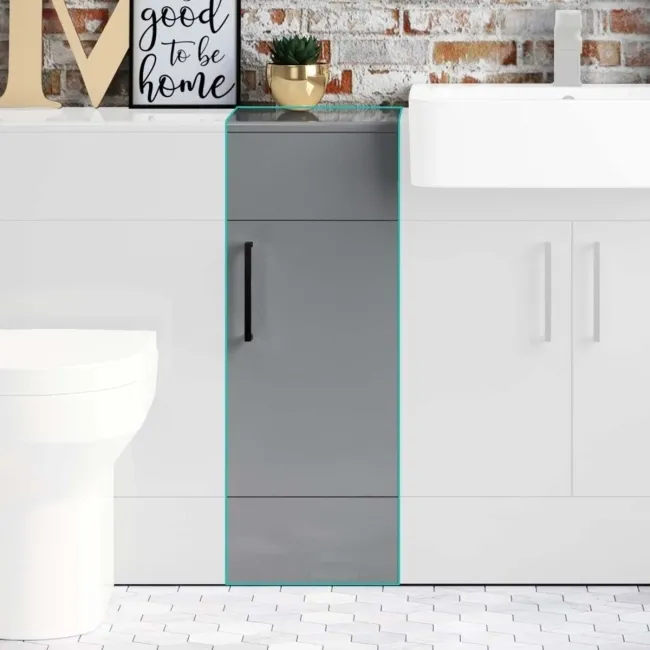 Harper Stone Grey Side Cabinet Unit 300mm - Black Accents