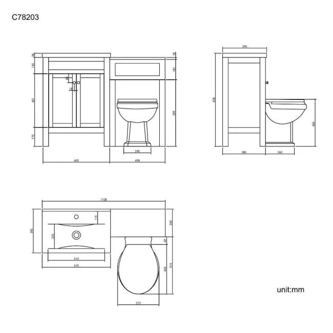 Bermuda Dove Grey Combination Vanity Basin and Hudson Toilet with Wooden Seat 1100mm