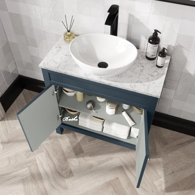 Bermuda Inky Blue Vanity with Marble Top & Oval Counter Top Basin 800mm