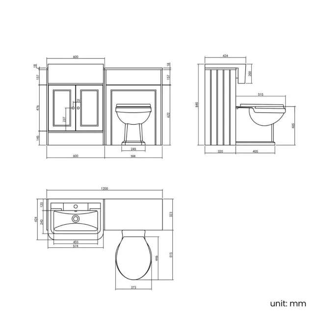 Monaco Chalk White Combination Vanity Traditional Basin and Hudson Toilet with Wooden Seat 1200mm - Brushed Brass Accents