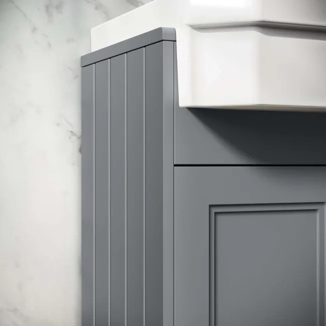 Monaco Dove Grey Combination Vanity Traditional Basin and Hudson Toilet with Wooden Seat 1200mm - Brass Knurled Handles