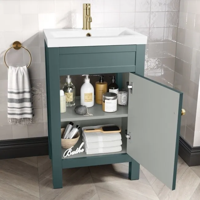 Bermuda Midnight Green Basin Vanity 500mm - Brushed Brass Accents