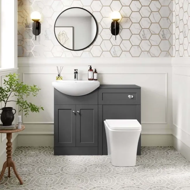 Capri Slate Grey Combination Vanity Basin and Houston Toilet 1050mm - Chrome Handles