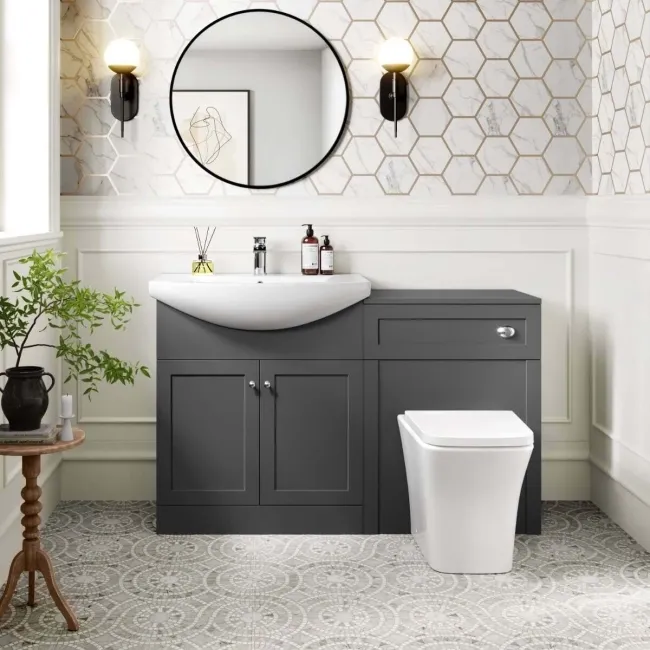 Capri Slate Grey Combination Vanity Basin and Houston Toilet 1350mm - Chrome Handles